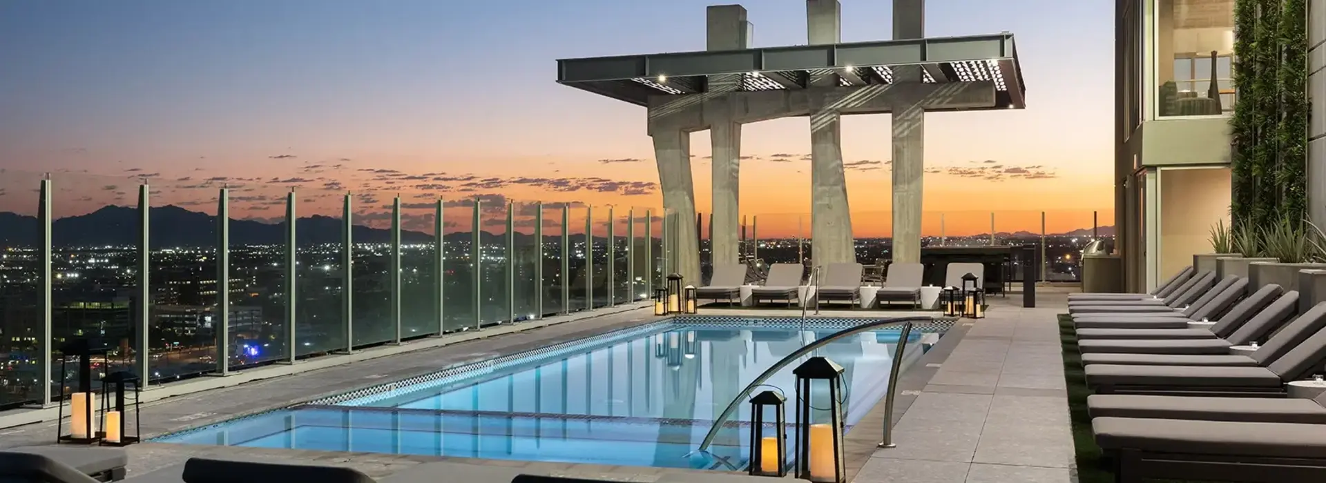 AVE Phoenix SKY Rooftop Pool at sunset