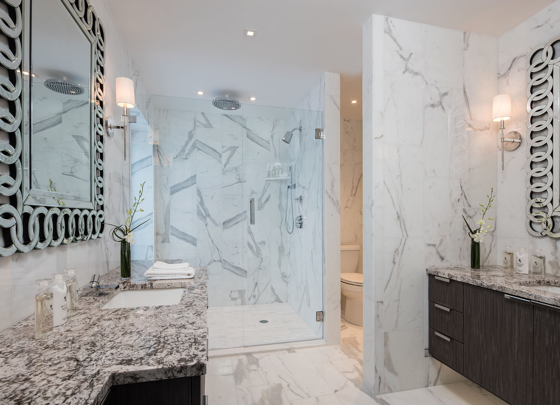 AKA Sutton Place furnished apartment bathroom with marble finishes and large shower