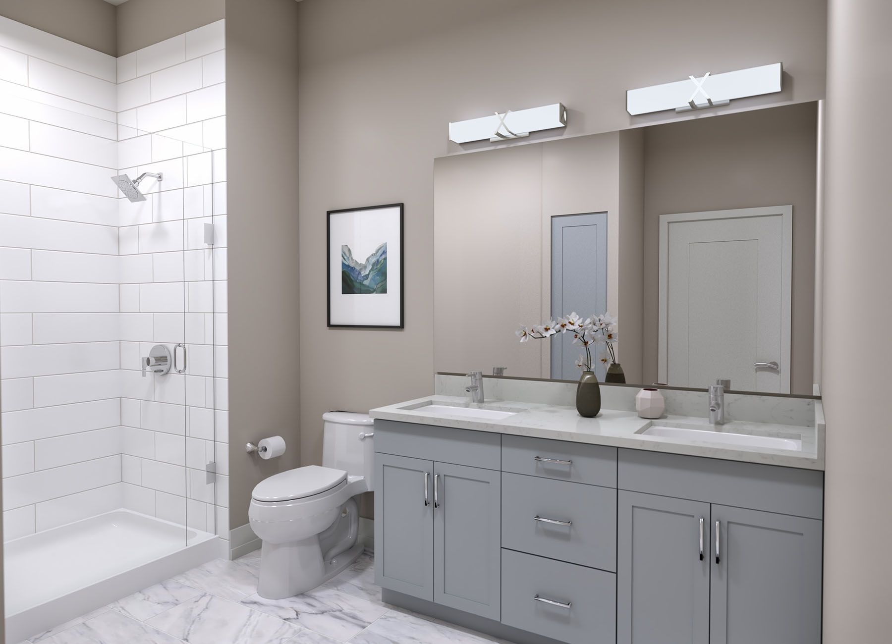 AVE Blue Bell apartment white bathroom with high end material finishes